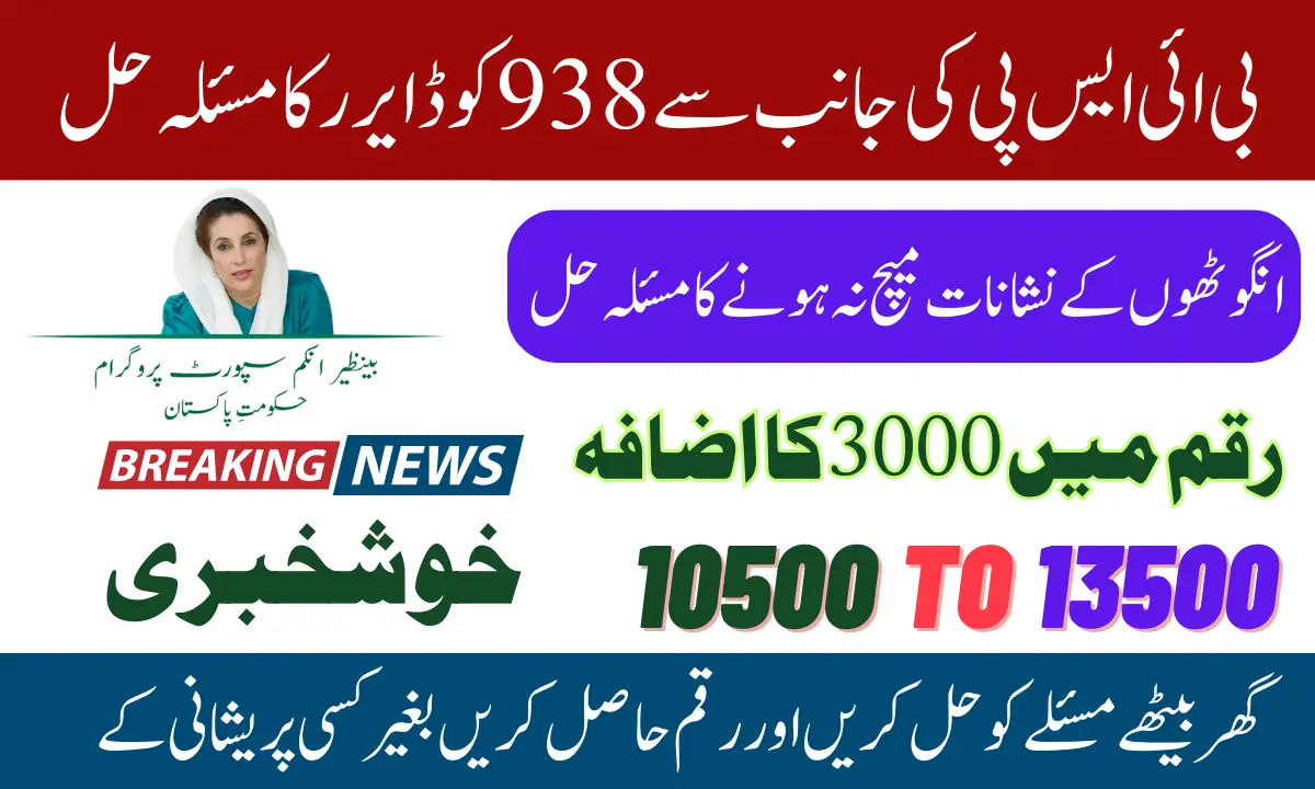 Benazir Kafaalat 13500 Payment 938 Code